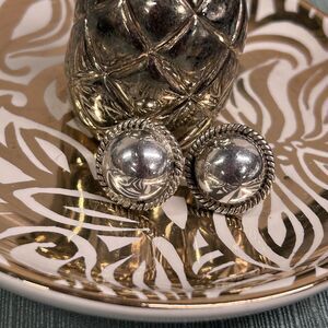 925 Sterling Silver Earrings Vintage Mexico Twisted Rope Frame Hemisphere Signed